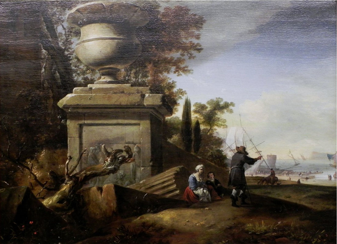 Conversation at the Base of a Stone Vase